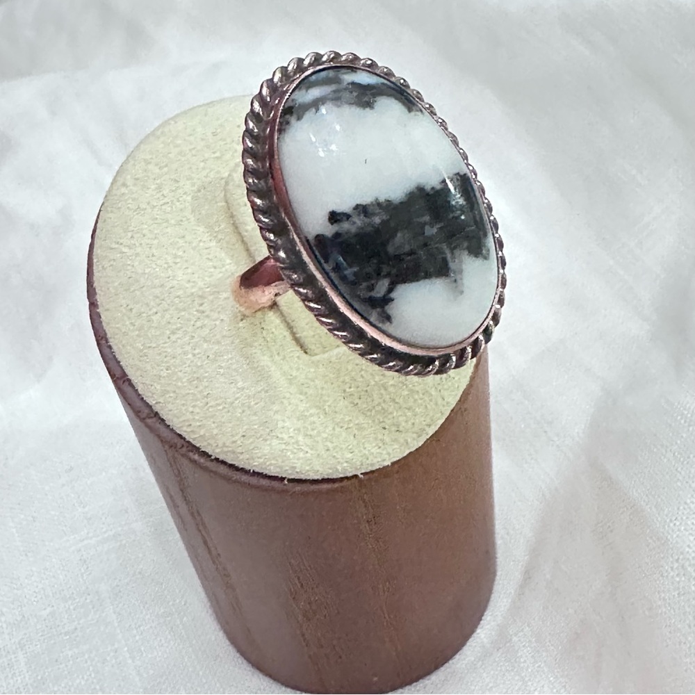 Hand Crafted Artisan Jewelry ZEBRA JASPER Black-and-White Oval Stone Ring